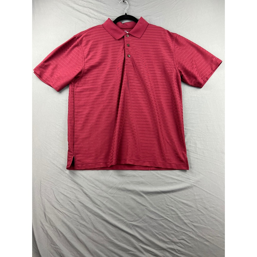 Grand Slam Golf Mens XL Burgundy Textured Striped Short Sleeve Polo Shirt 3139
